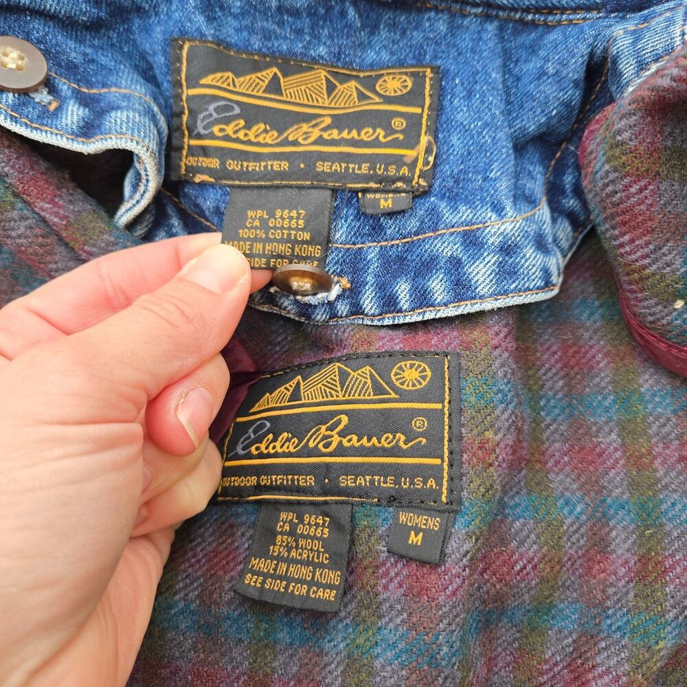 Eddie Bauer Blue Denim Jacket with Tan Accents and removable flannel lining - Picture 5 of 11